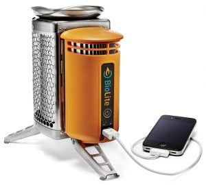 product image of biolite camp stove charging an iphone