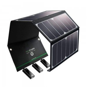 product image of rav solar panel with 3 usb ports against white background