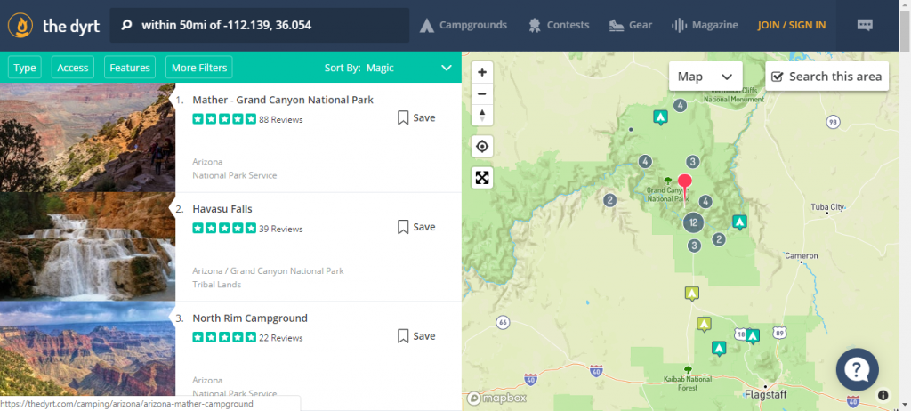 Grand Canyon Camping Database