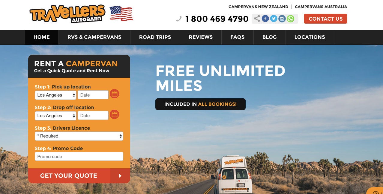screen shot of travelers autobarn homepage 