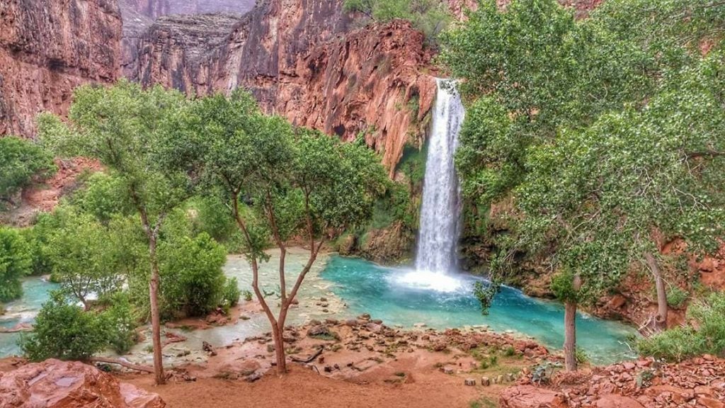 view of havasu falls while camping