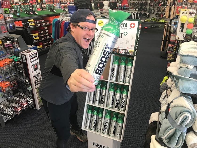 Kevin shows off his new can of Boost Oxygen.