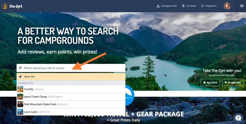 Step 1: Search for places to save to your list of campgrounds.