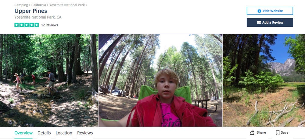 Screenshot of The Dyrt page of Upper Pines Campground 