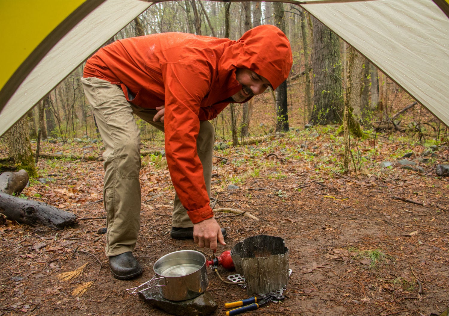 hutch preparing for backpacking in Shenandoah