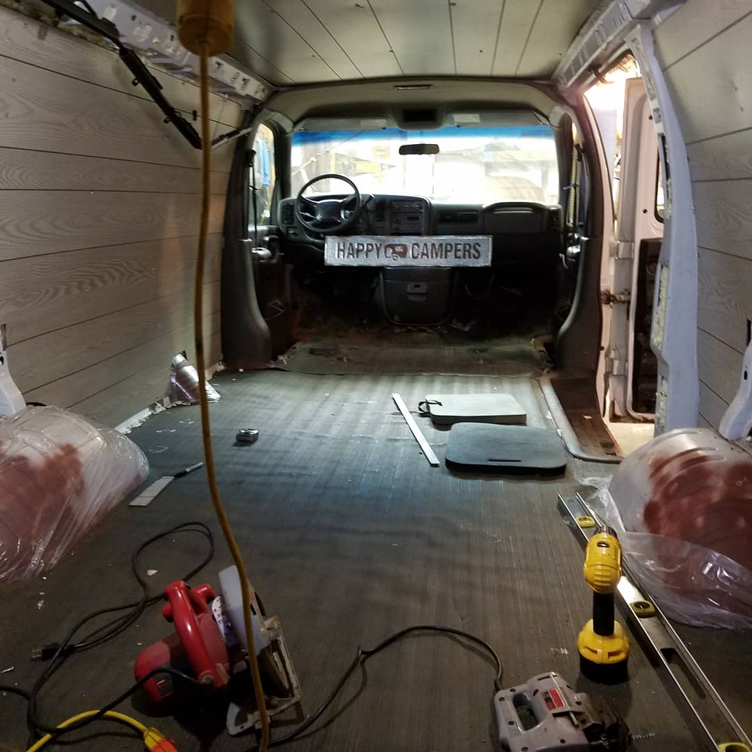 inside a camper van conversion