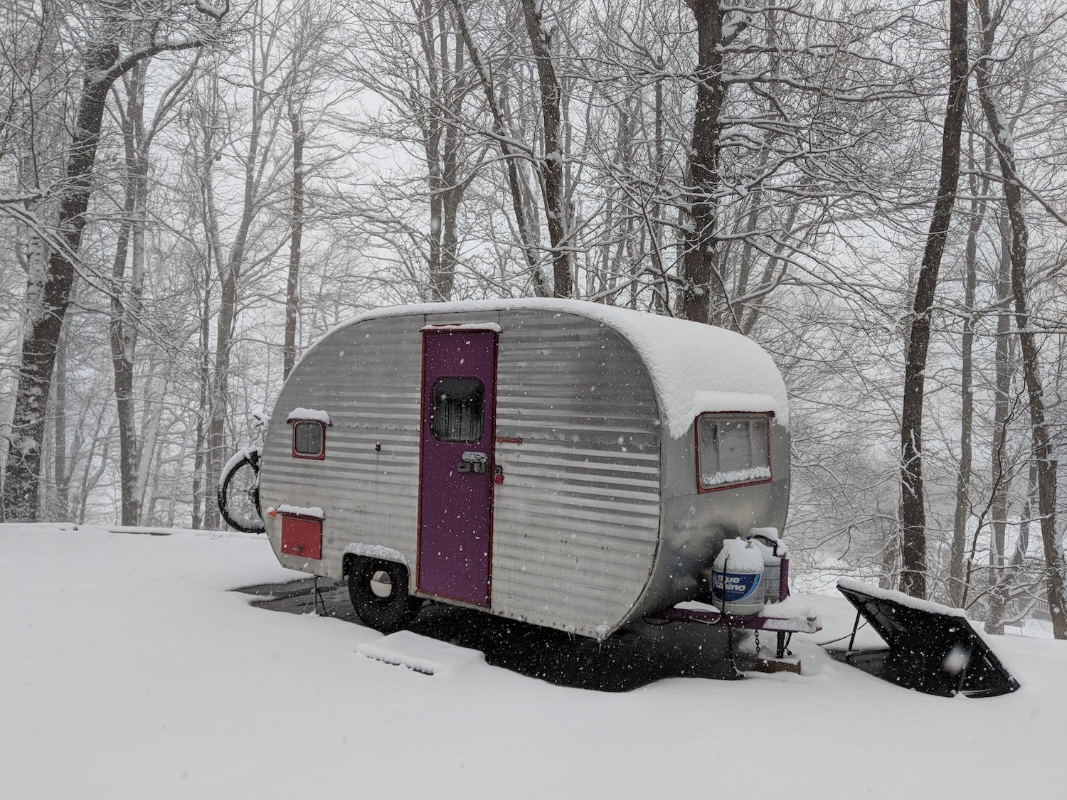 canned ham camper in the snow