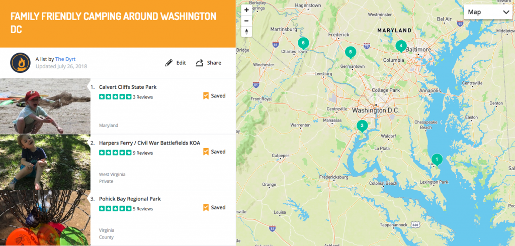 camping near dc list