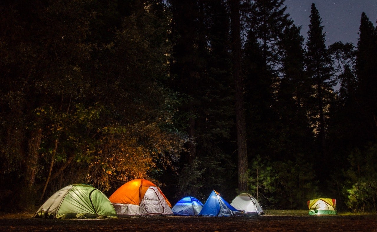 group camping trip at night