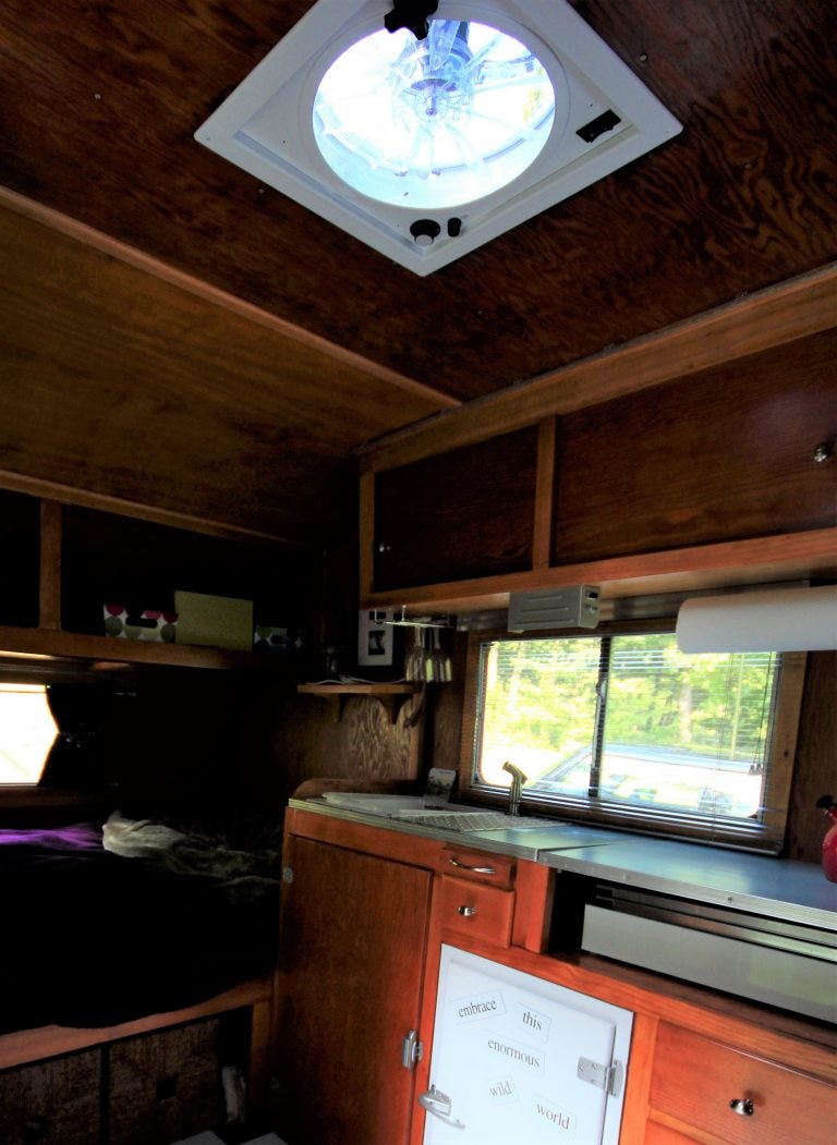 ceiling fan inside a camper trailer
