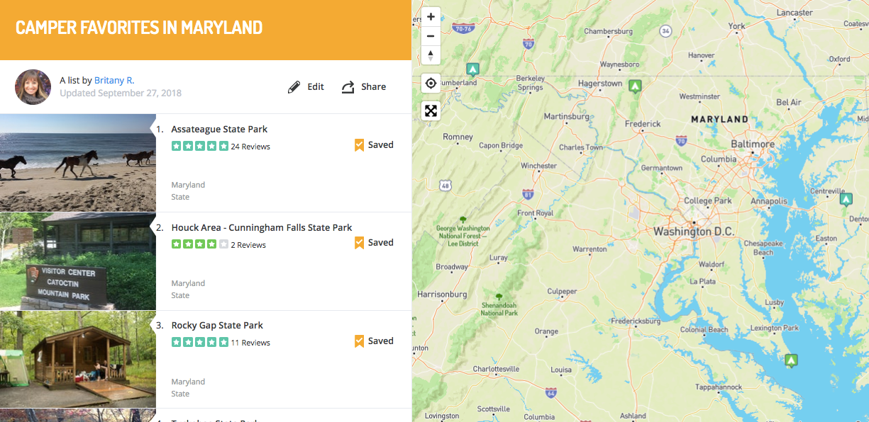 campgrounds in maryland, mapped