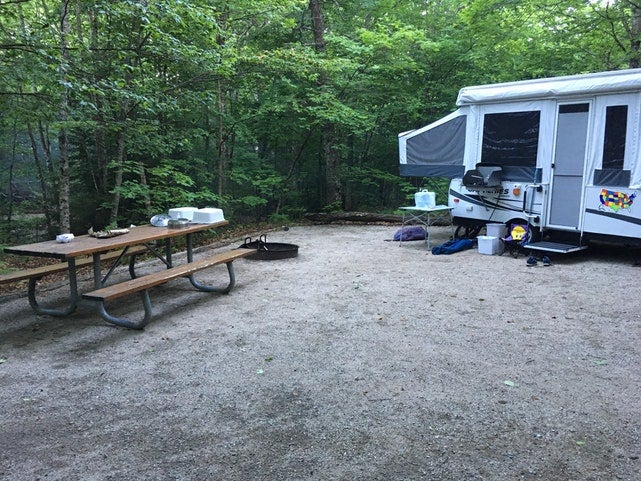 popup trailer at lafayette place campsite in franconia notch state park