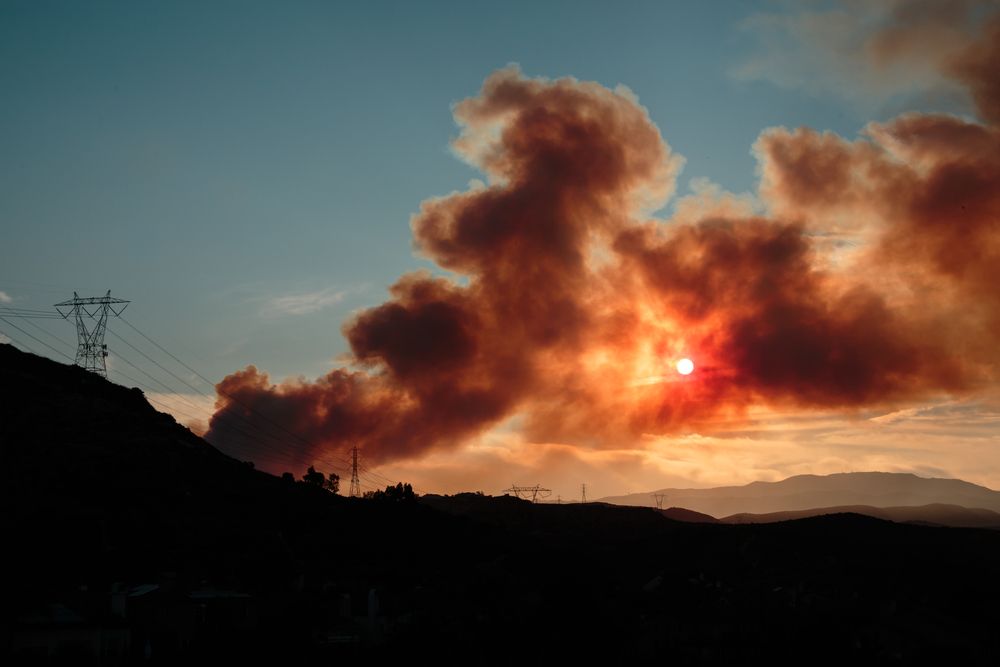 california fire burning at sunset