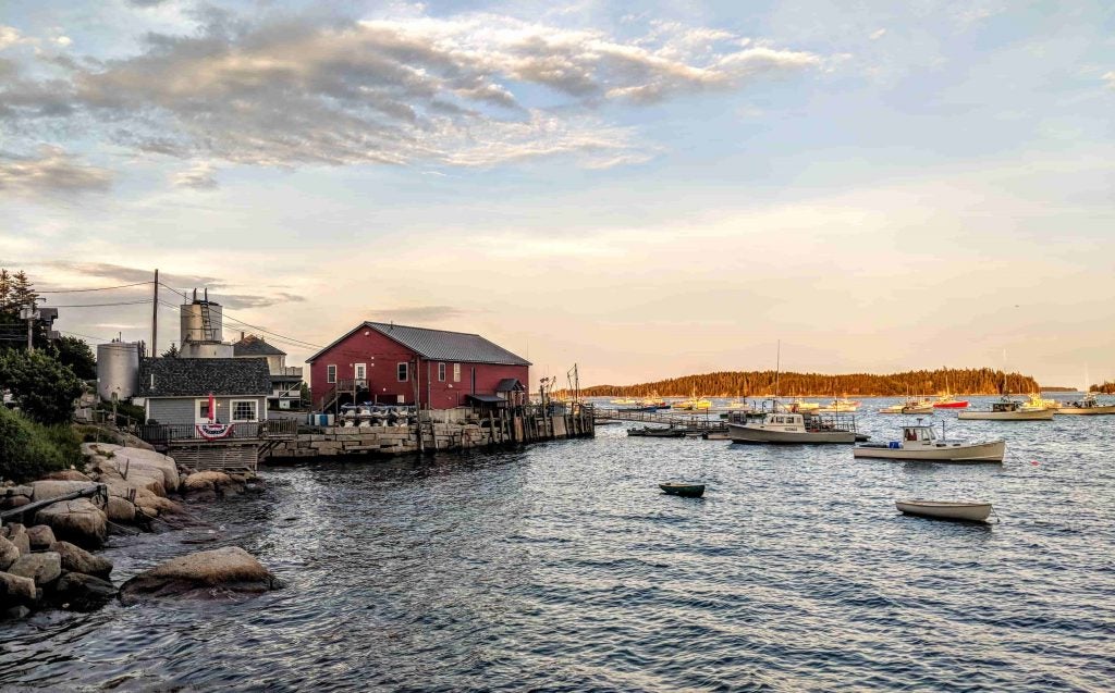 a clear night on the water in coastal maine