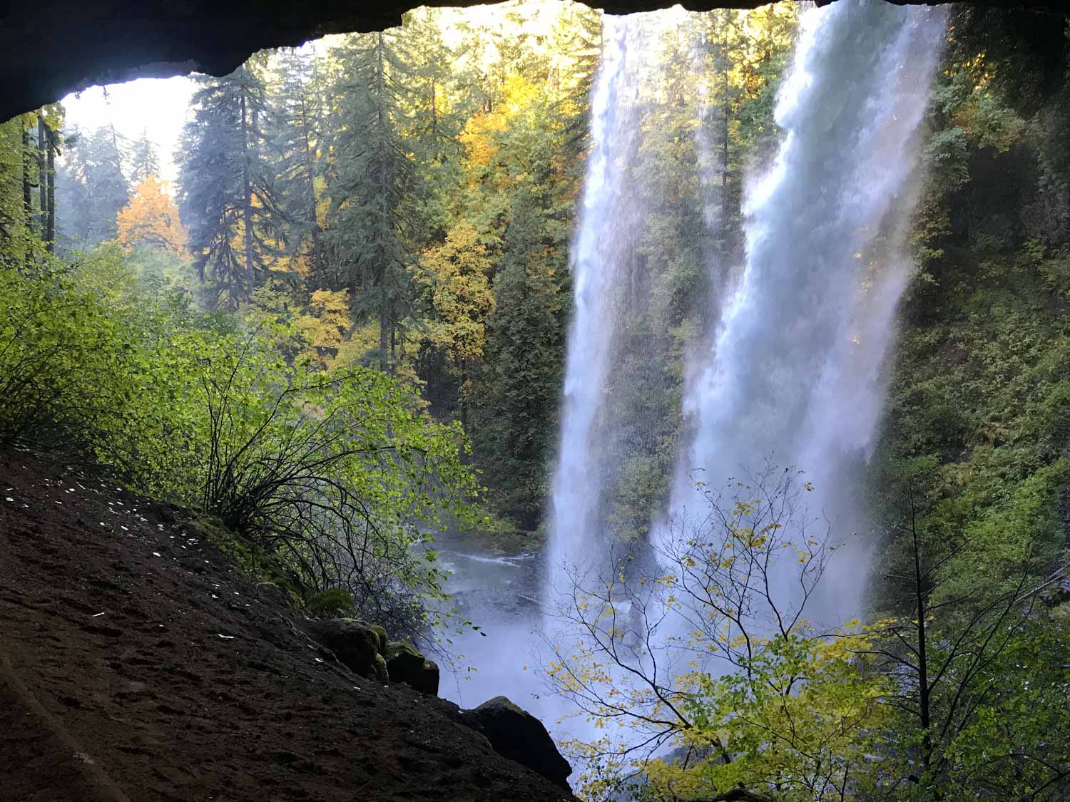 the South Falls of Silver Falls State Park, as seen from a cave behind the falls