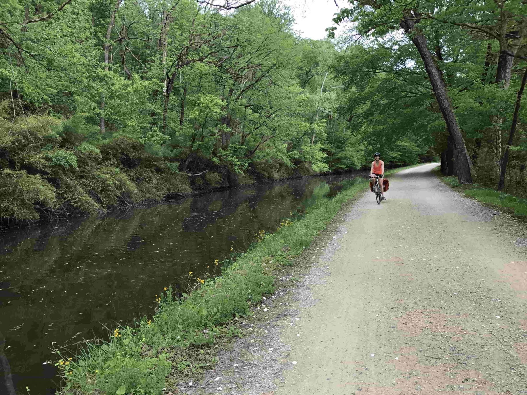 biking along the river on the c&o canal towpath