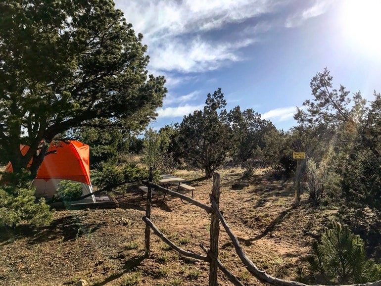 orange tent at rancheros de santa campsites