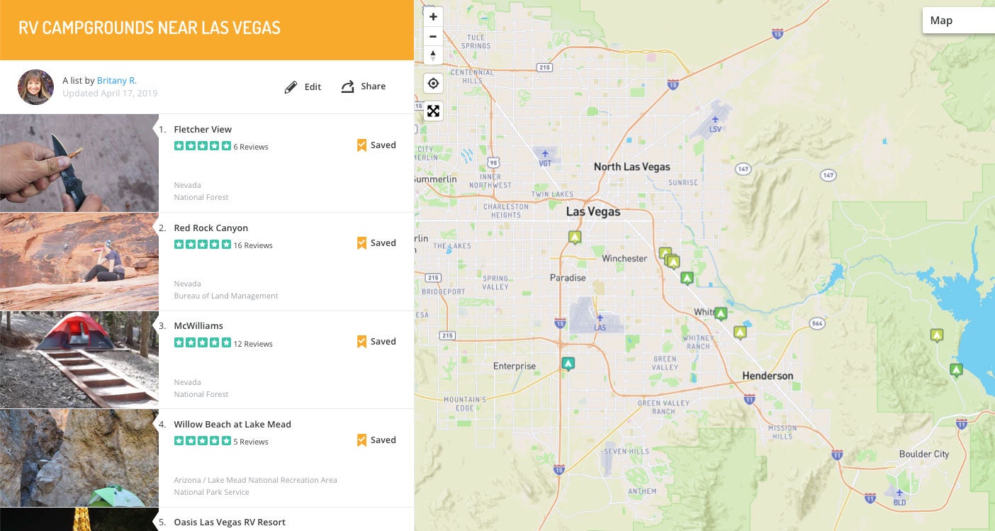 Image of maps showing RV parks near Las Vegas.