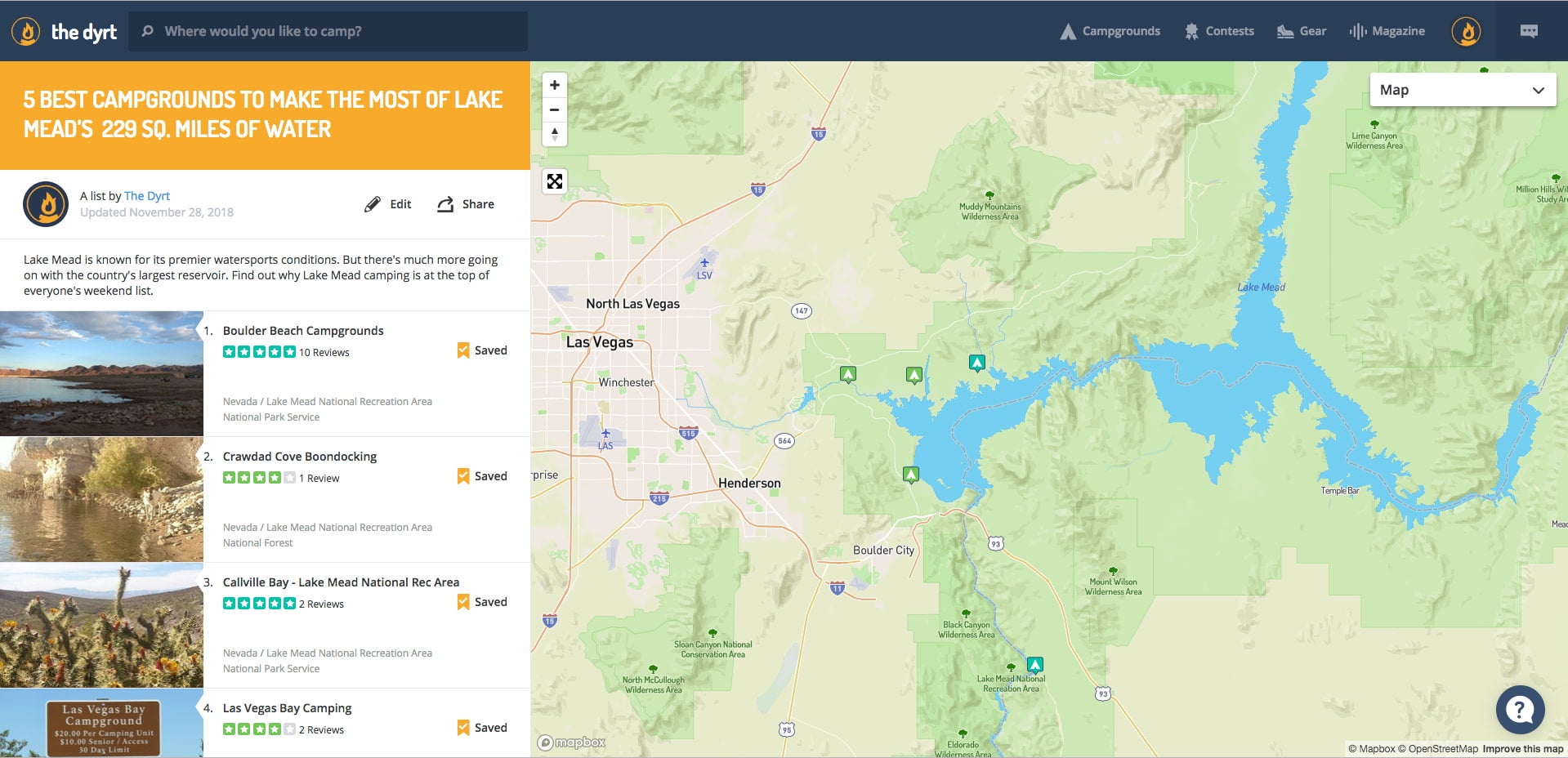 lake mead camping options mapped