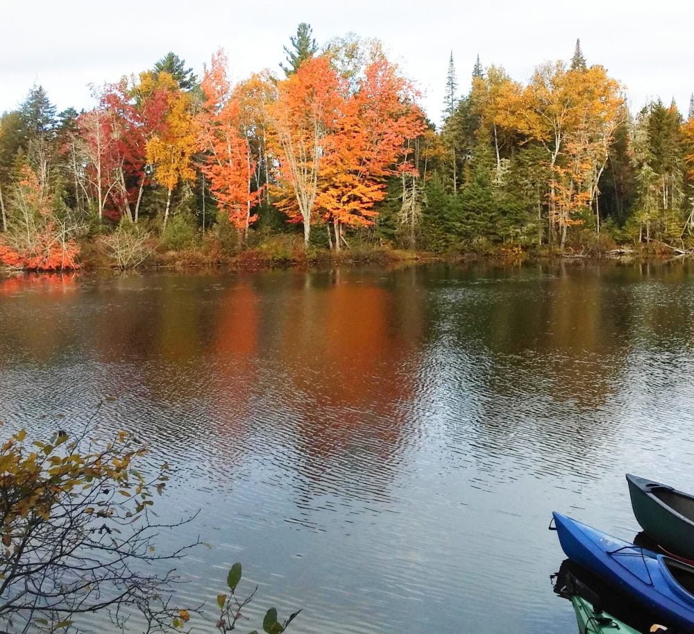 Kayak on top of lake in Wisconsin during fall 