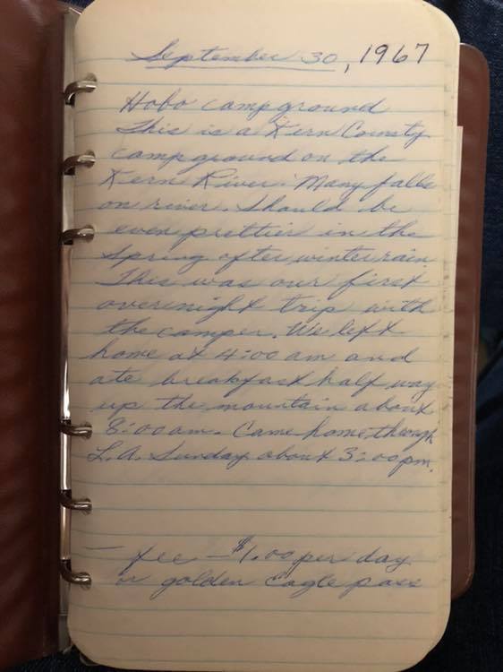 camping journal entry from september 30, 1967