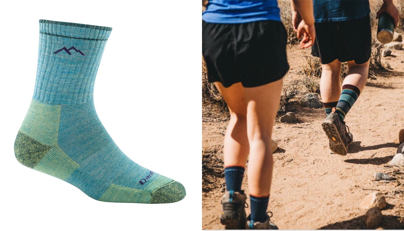 two desert hikers wearing darntough socks 
