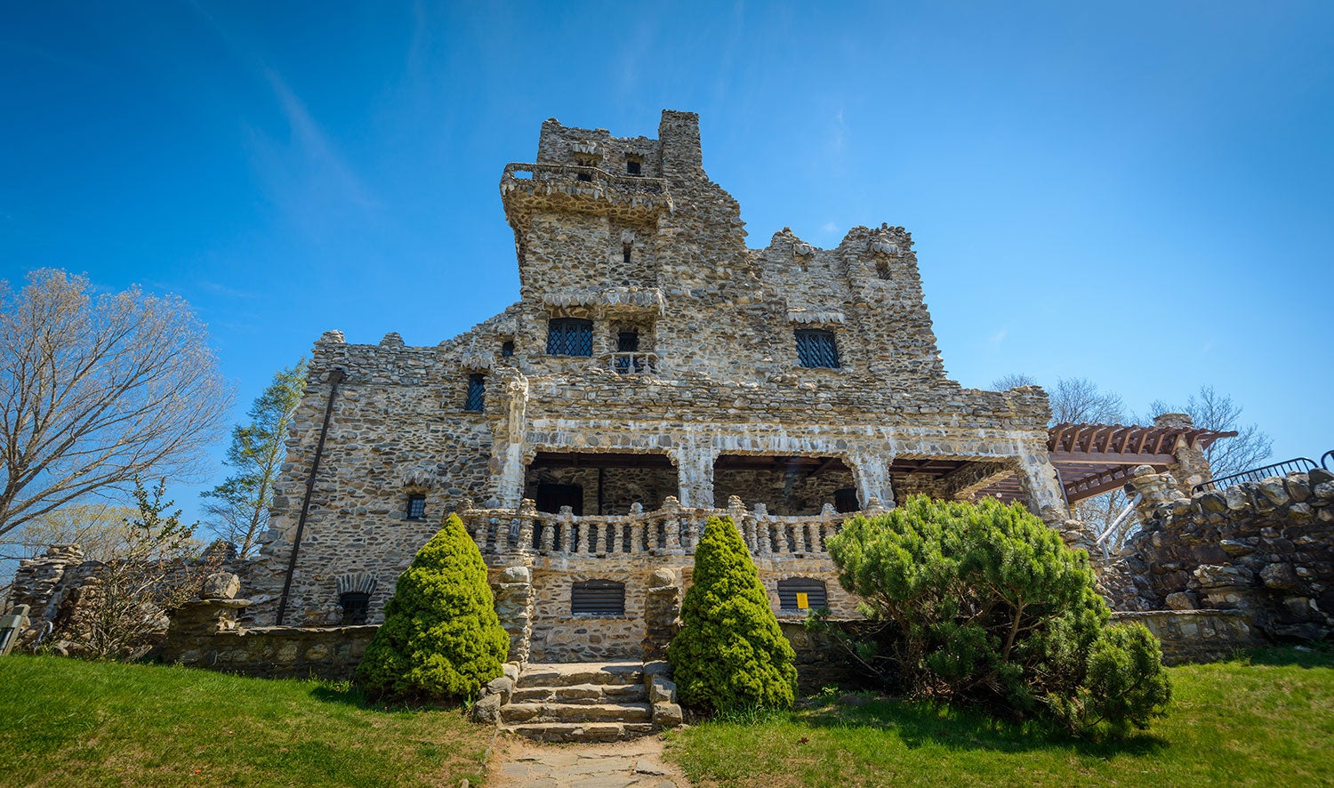 low angle view of gillette castle in gillette castle state park