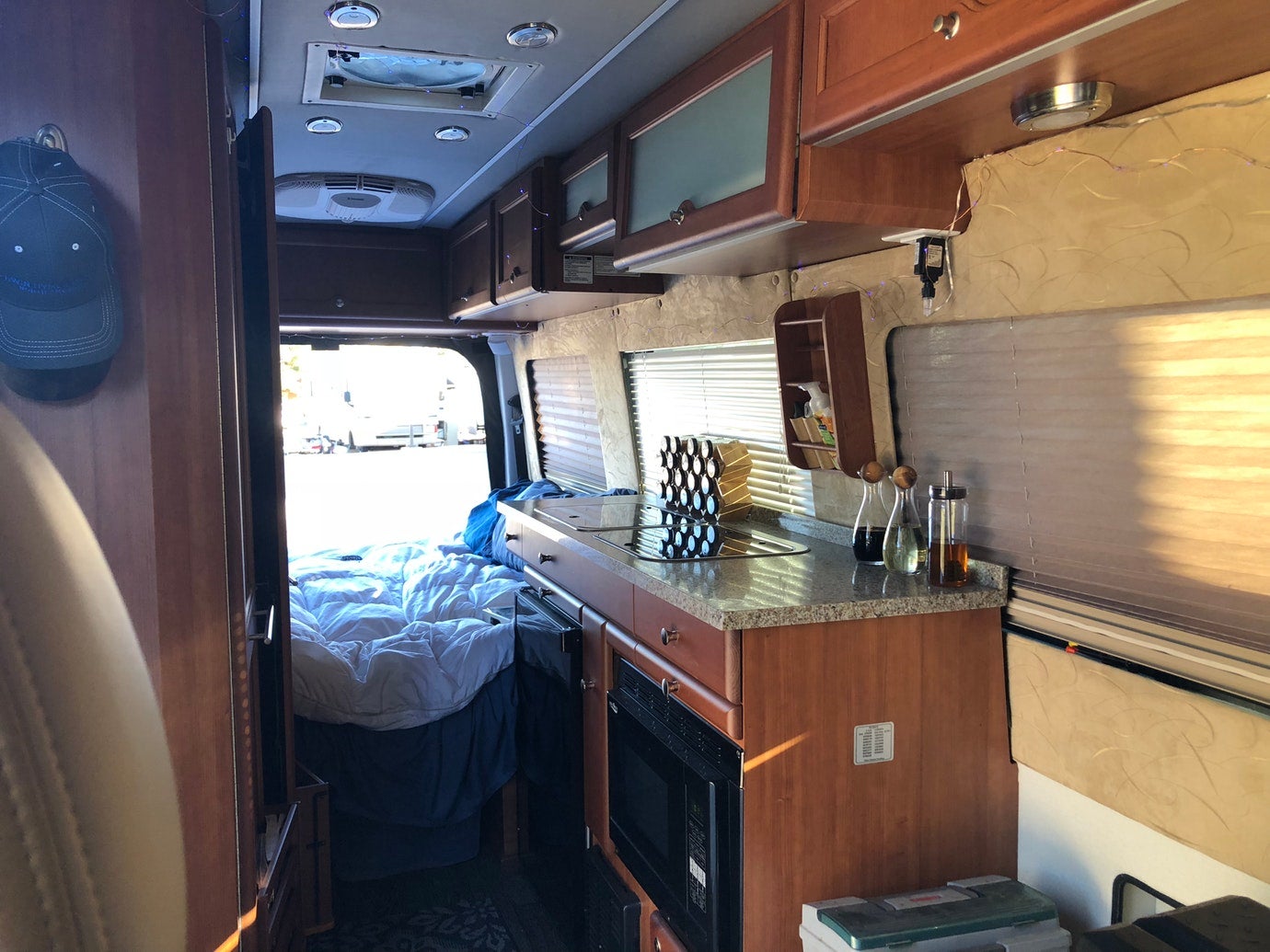interior of an rv kitchen after being repaired for the winter