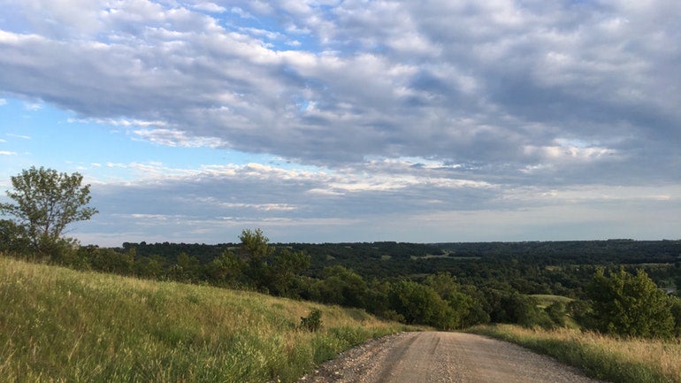 panoramic view of dirt road in the hills of fort ransom state park