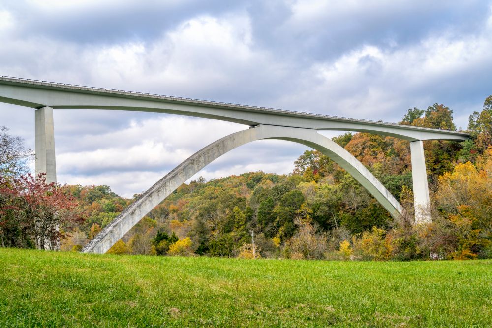 Double Arch Bridge at Natchez Trace Parkway with fall folliage