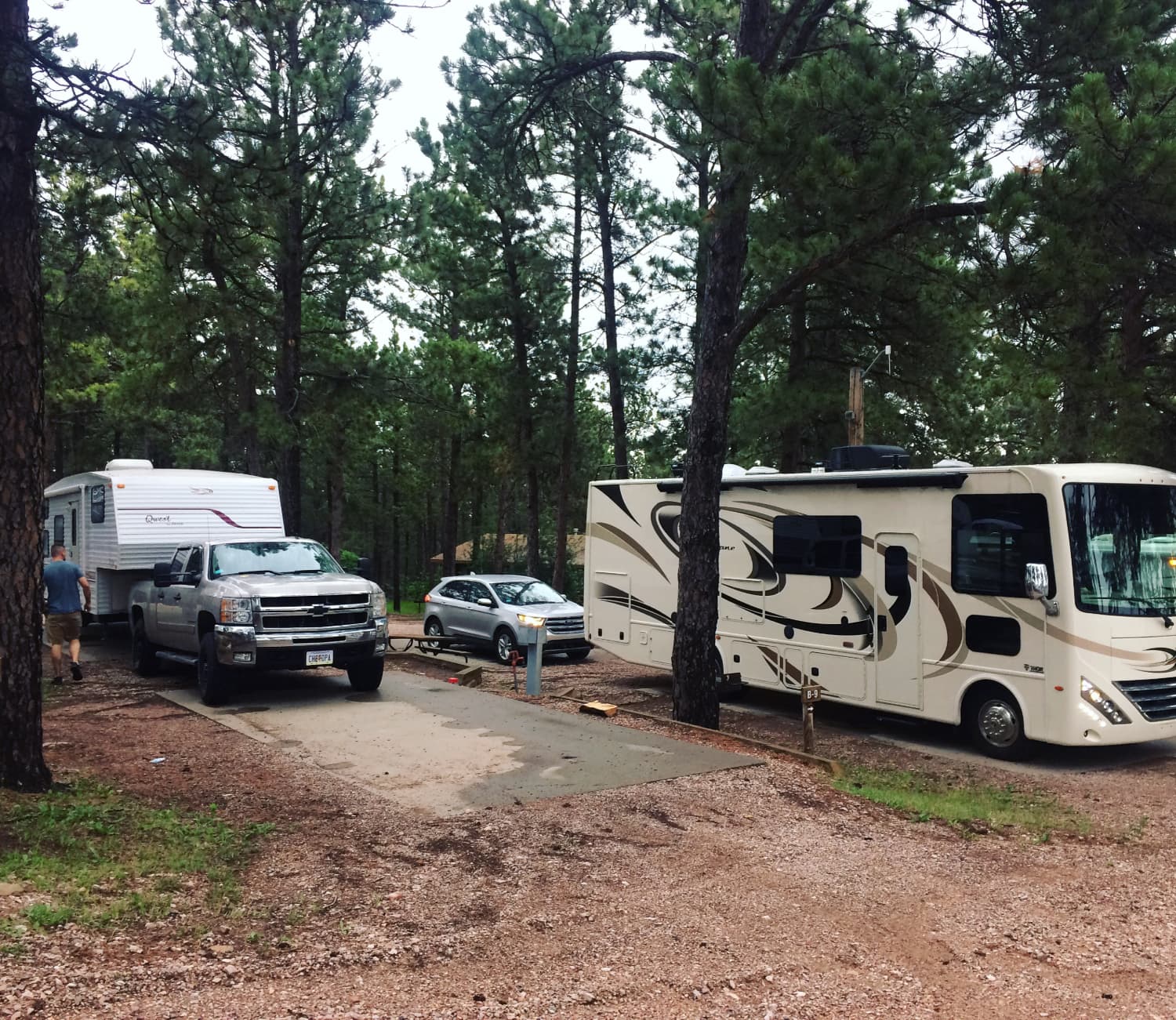 truck with camper trailer suv and large rv at american buffalo resort campground