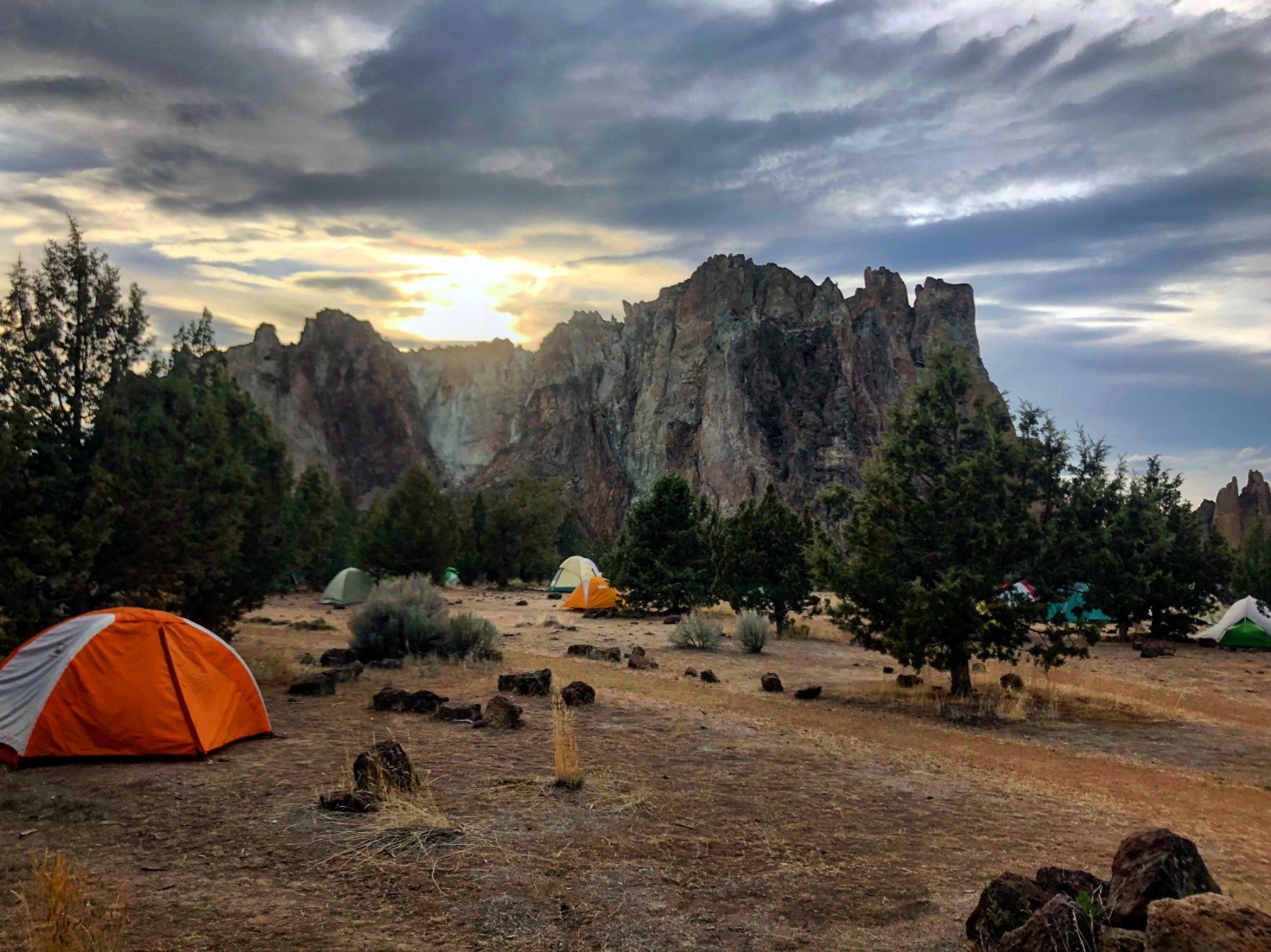 sunset over a campsite at smith rock state park