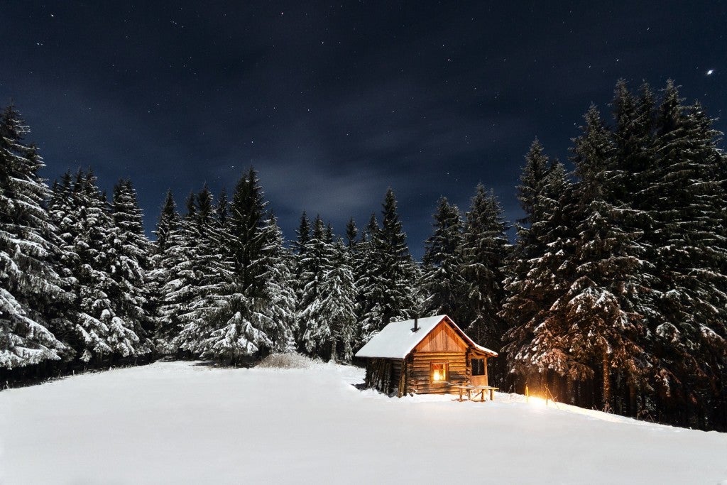 winter camping in cabin