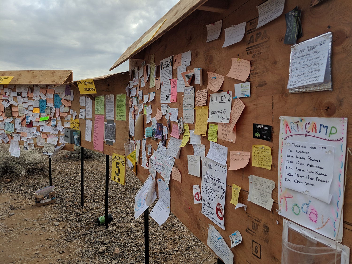 Community board with fliers in Quartzsite, AZ