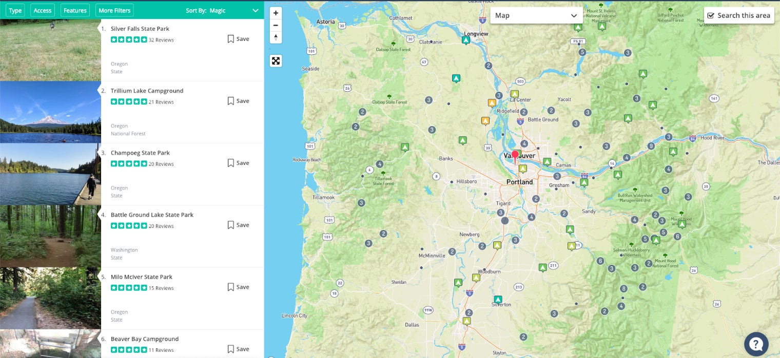 map of campgrounds in northern oregon on the dyrt