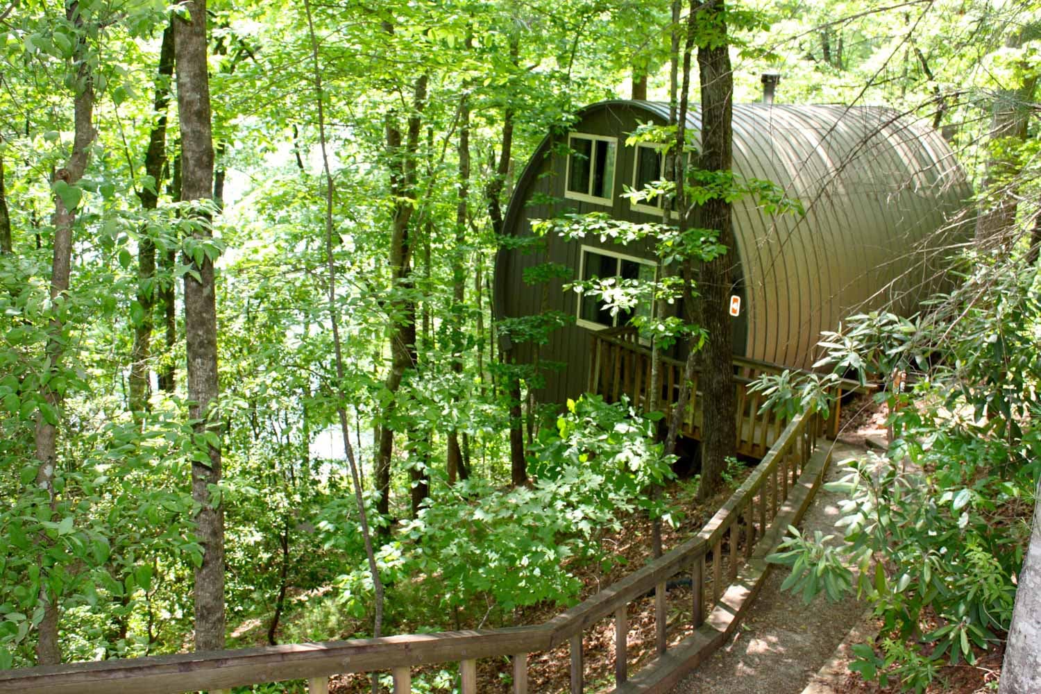 one of many unicoi state park barrel cabins in the forest