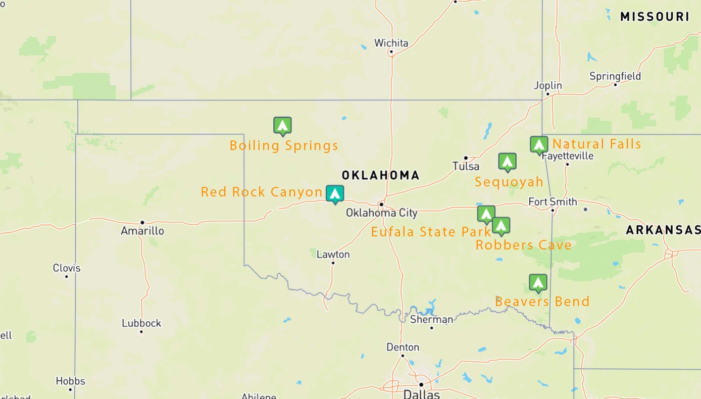 Map of the state parks listed below