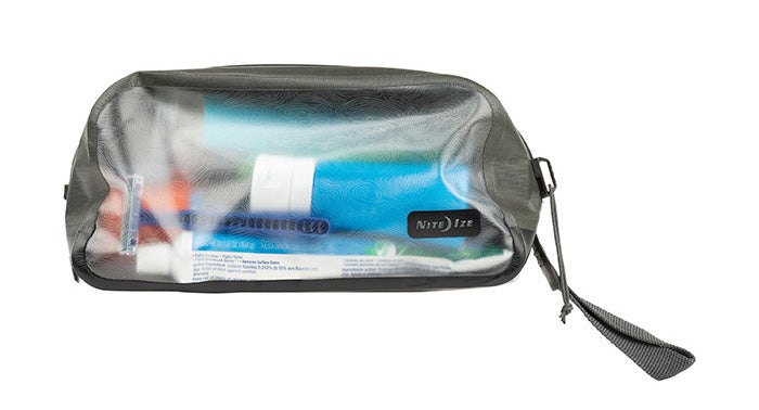 product image of nite izes waterproof dopp kit with toiletries stored inside