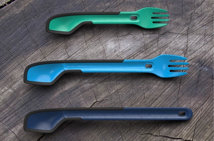 three multi-purpose sporks on a table