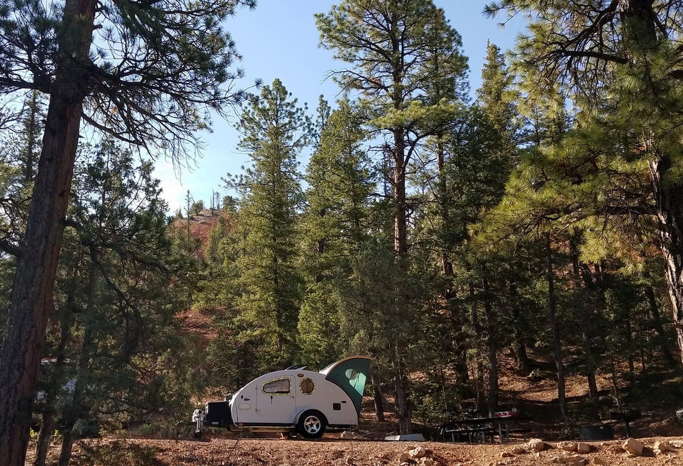 Teardrop trailer at Red Canyon campground.