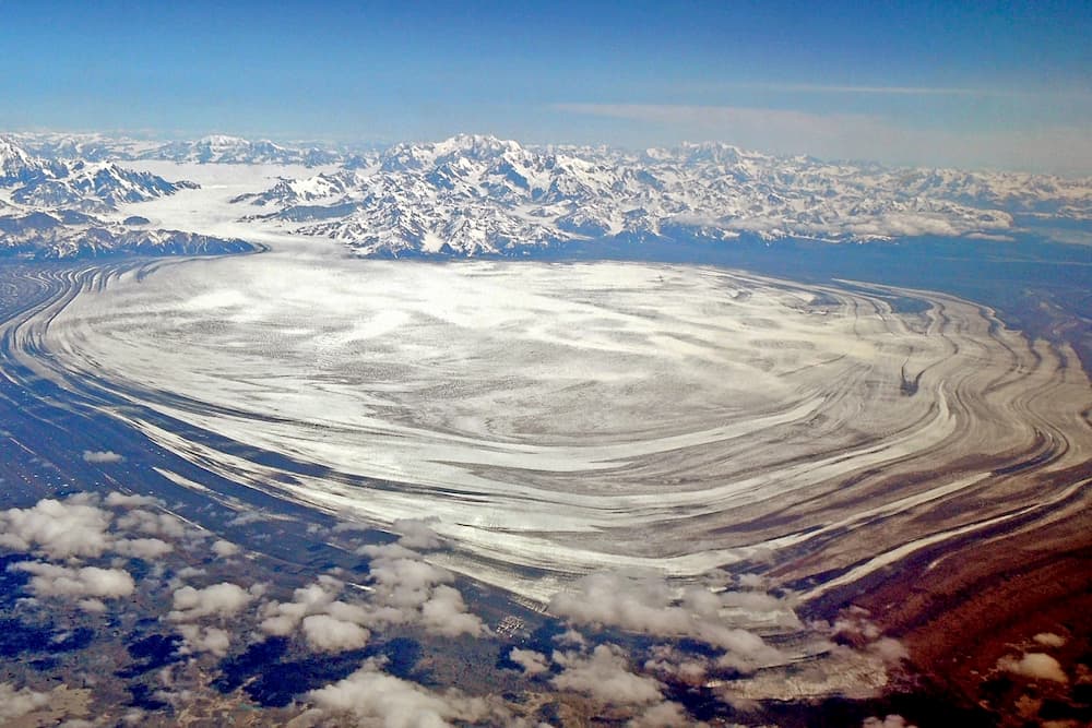 aerial view of the Malaspina Glacier in Wrangell St Elias national park