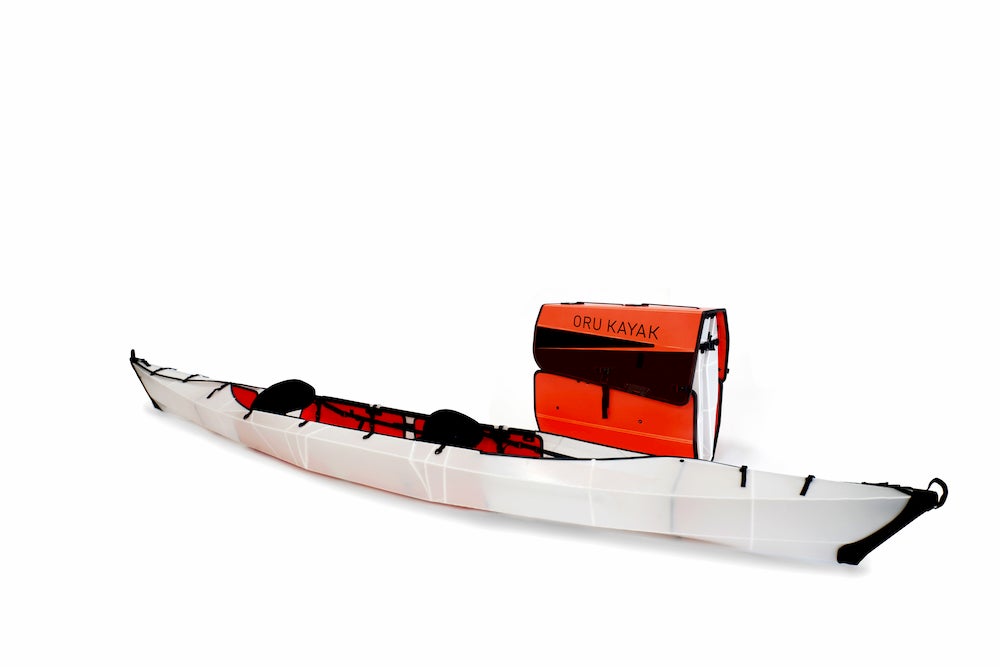 an oru haven folding kayak put together and then in backpack form