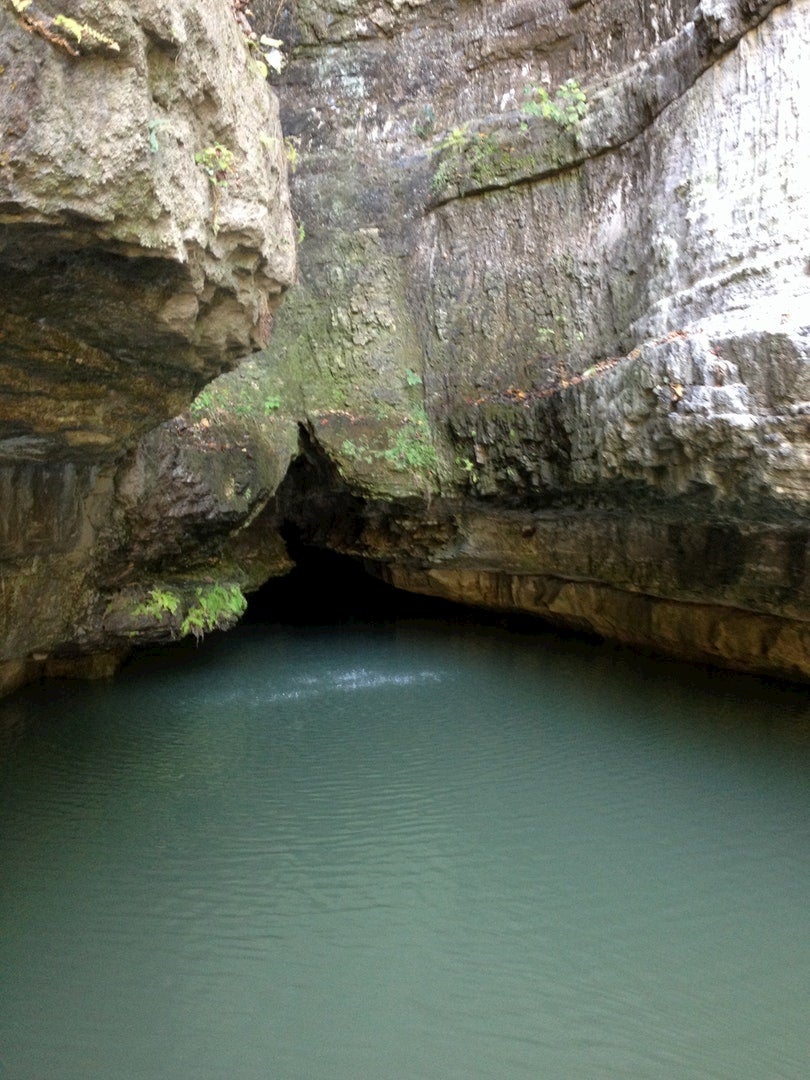 Cave and lake below in Rolling River State Park.