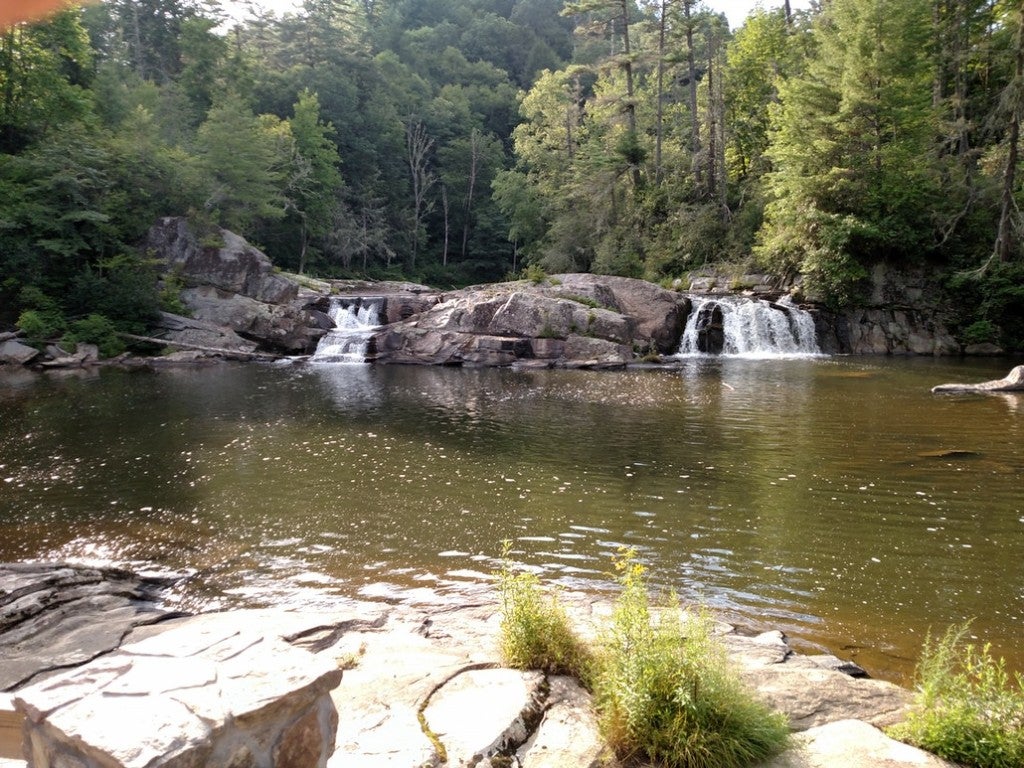 a small waterfall above a tide pool in linville, NC
