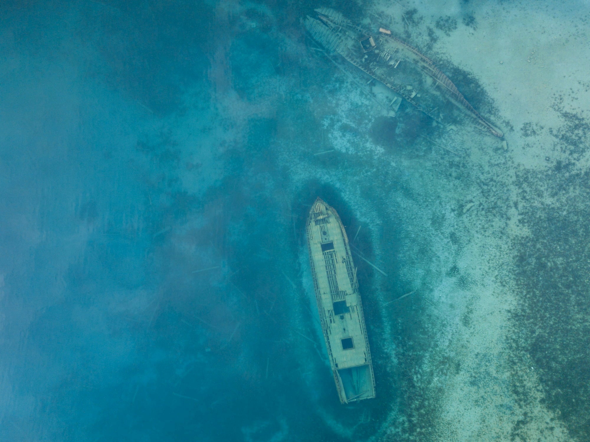 Aerial image of schooner shipwrecks in the great lakes.