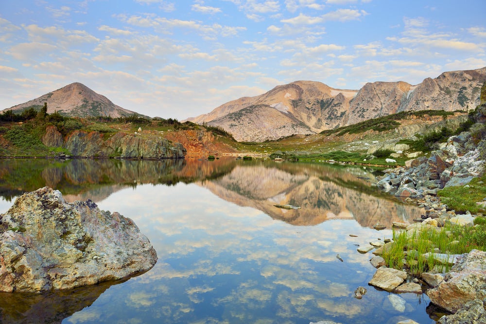 Panoramic view of lake and mountains 