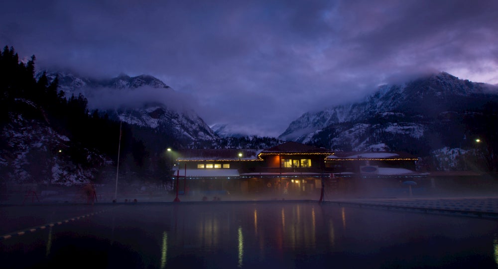 Ouray Hot Springs at night.