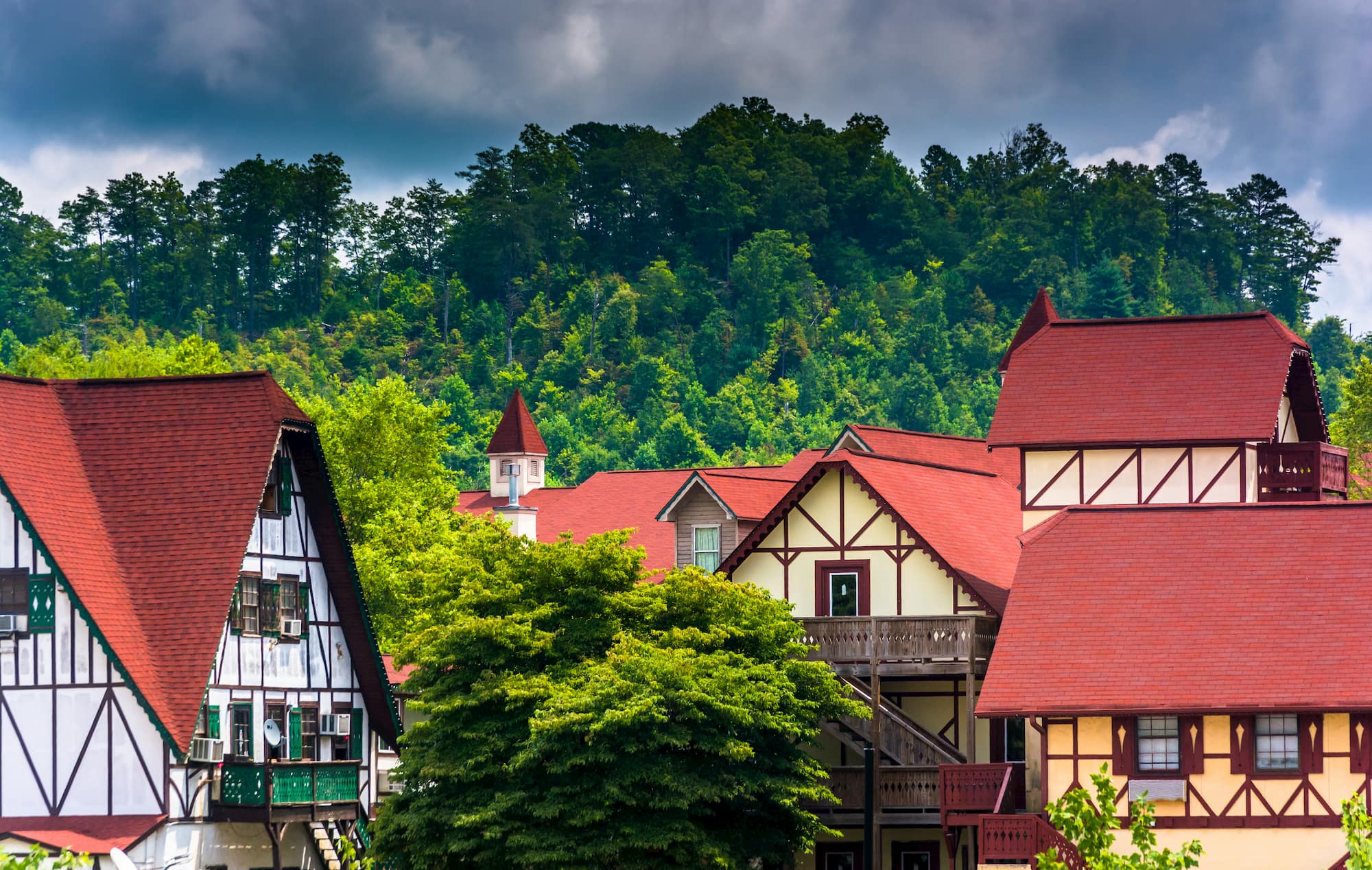 Panoramic view of Bavarian style houses in Helen, GA