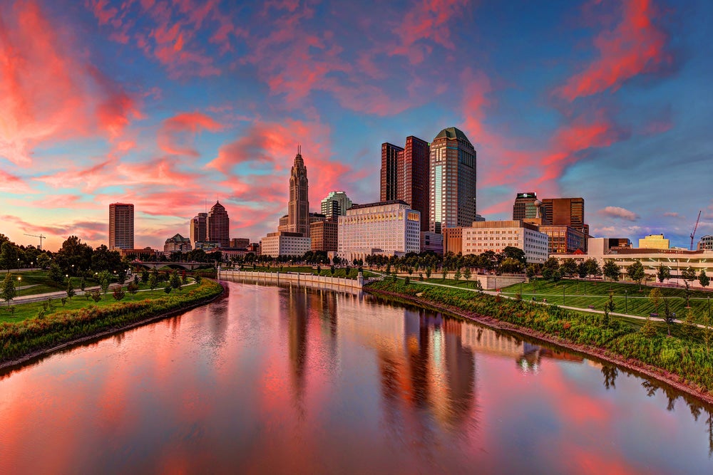 Panoramic view of Columbus, Ohio at sunset 