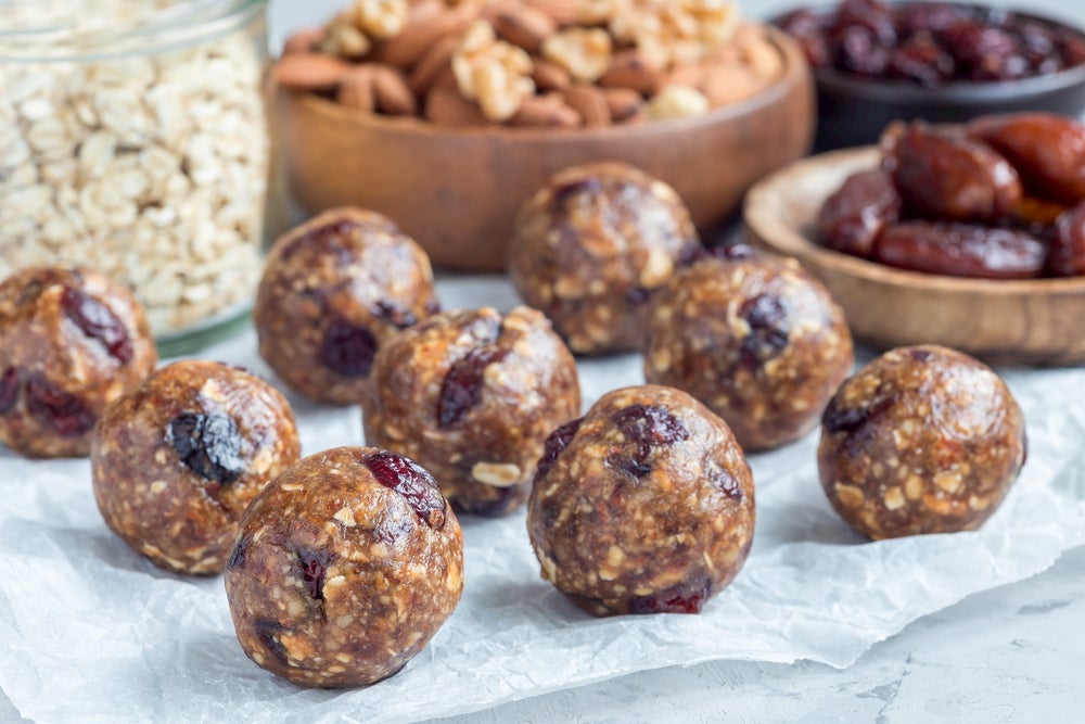 Protein spheres with cranberry and fig 